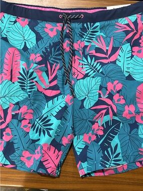 ZeroXposur Tropical Swim Shorts in Teal & Pink